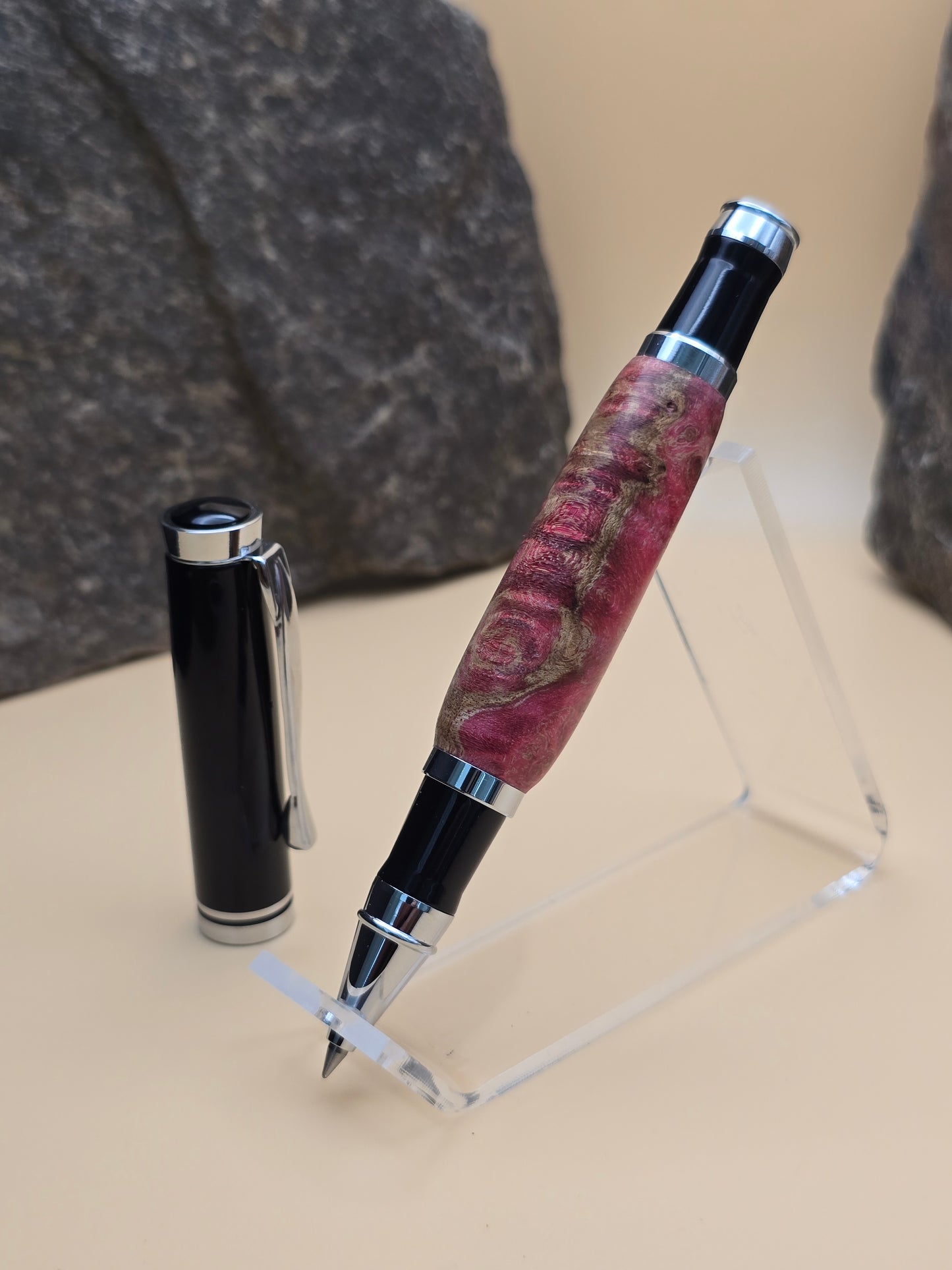 Pink Dyed Box Elder Burl Oxford Rollerball