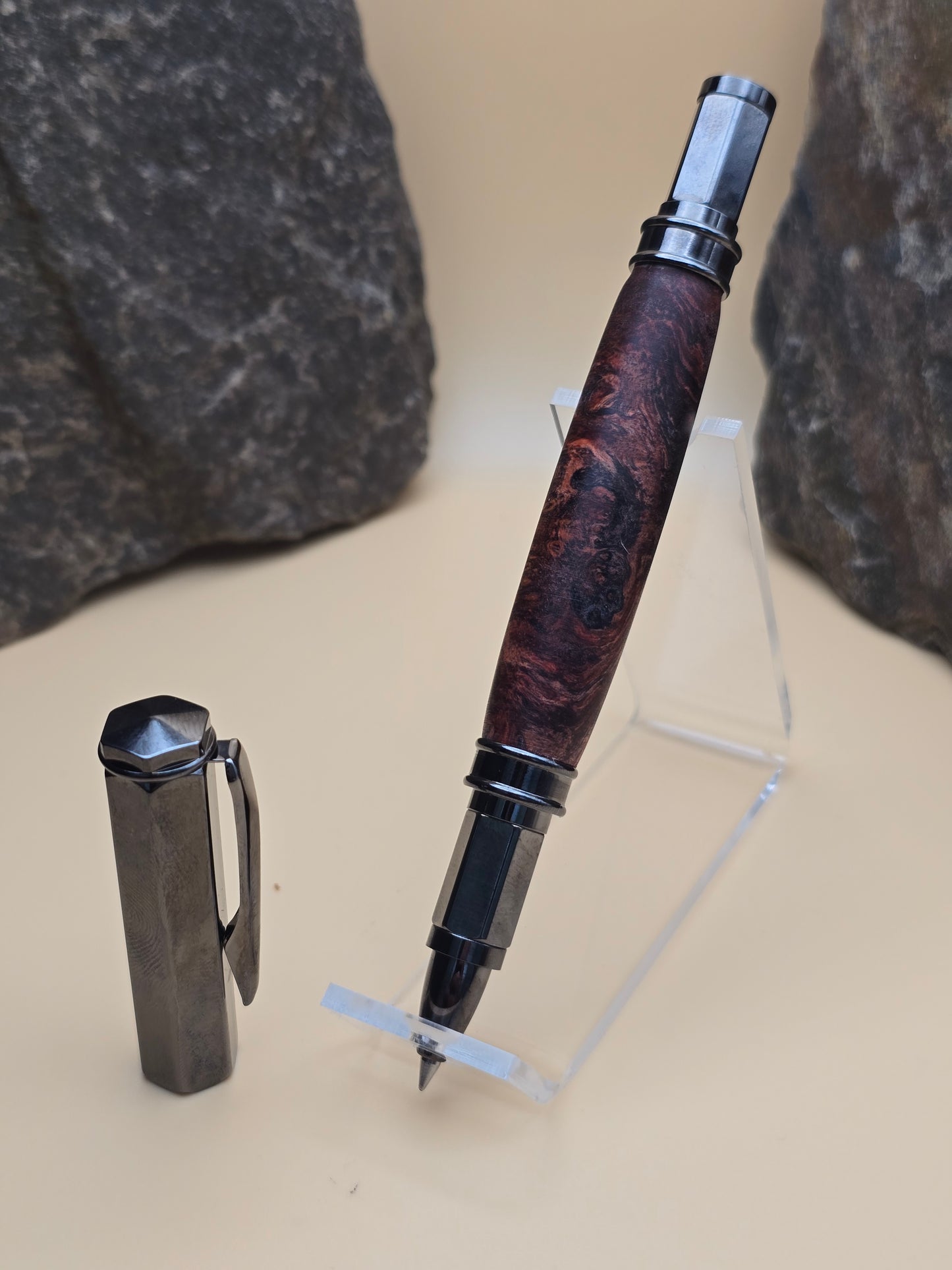 Dyed Box Elder Burl Magnetic Cap Rollerball Pen