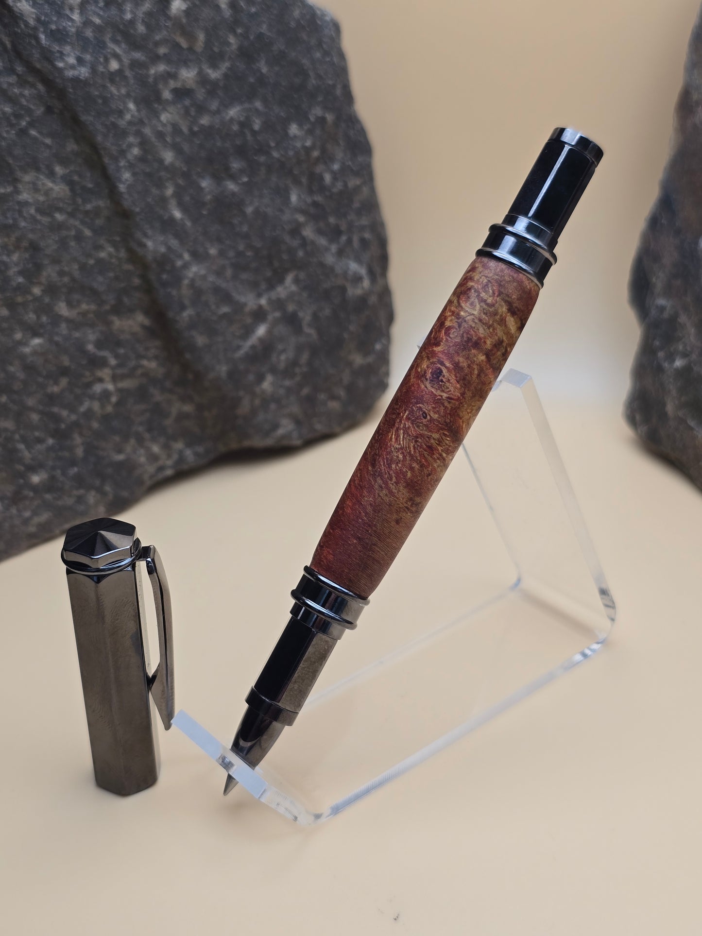 Dyed Box Elder Burl Magnetic Cap Rollerball Pen