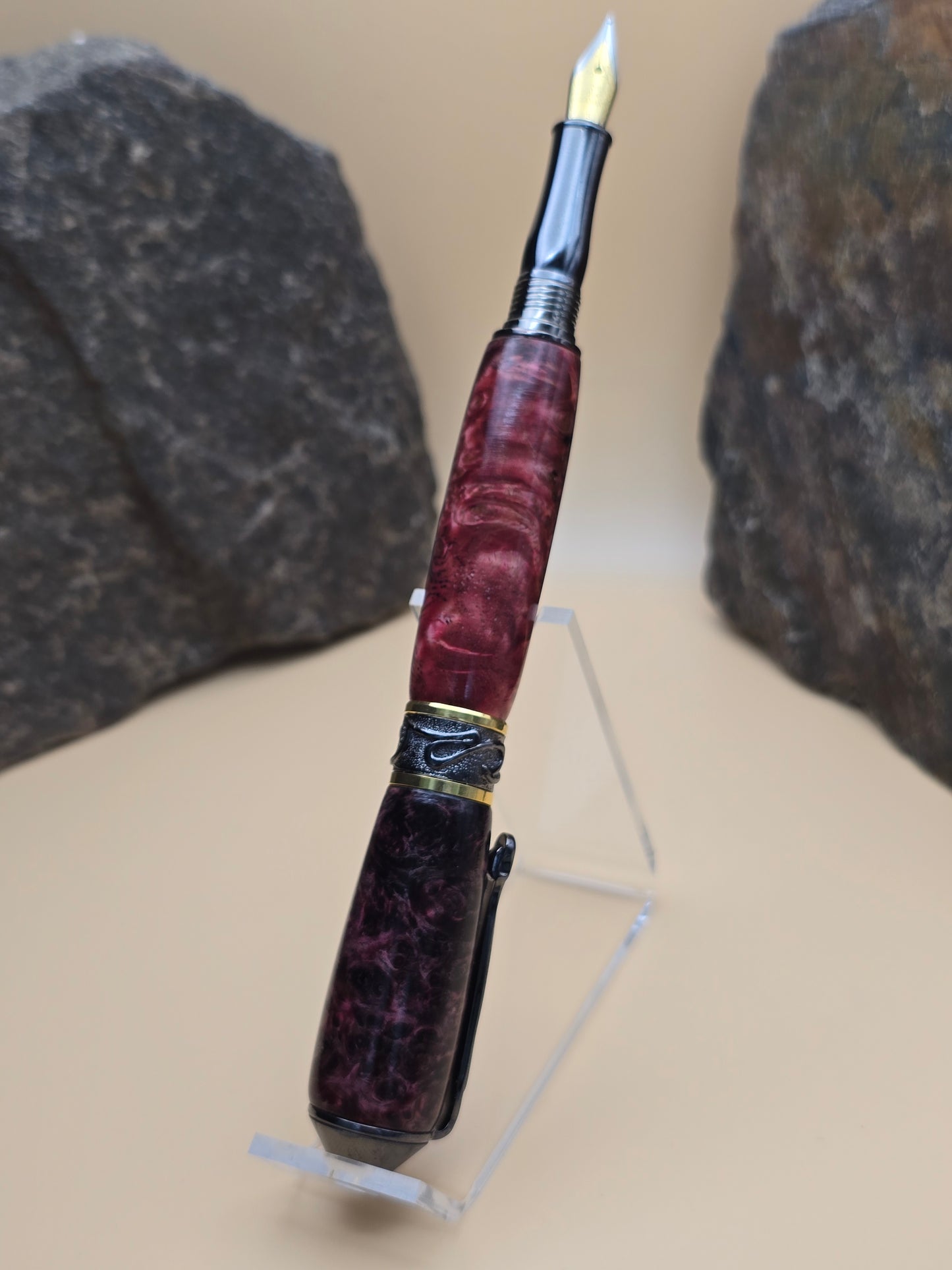 Pink Dyed Amboyna Burl Fountain Pen