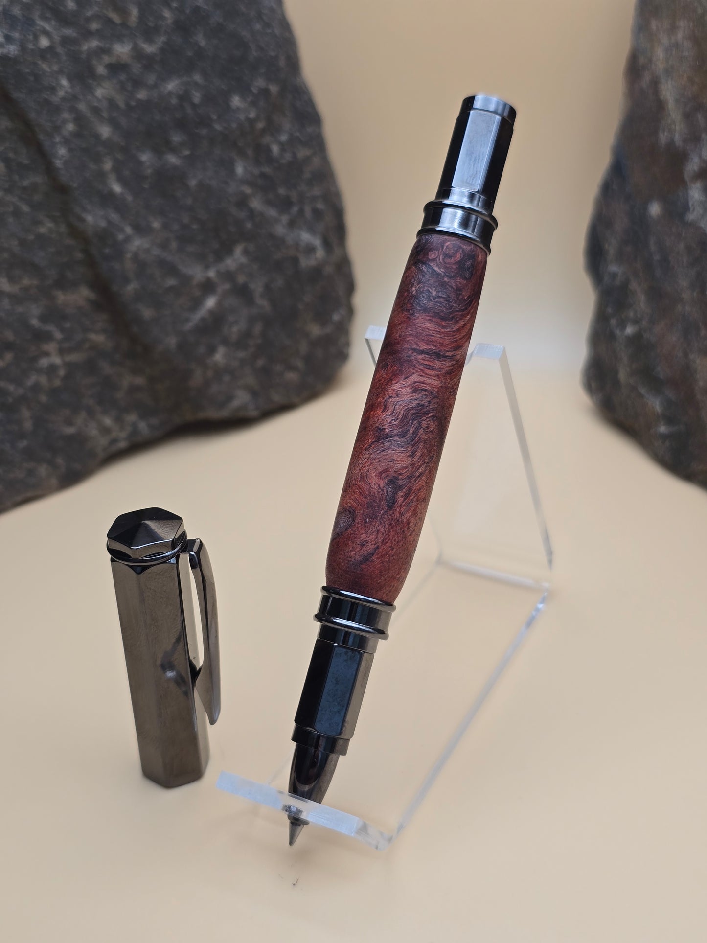 Dyed Box Elder Burl Magnetic Cap Rollerball Pen