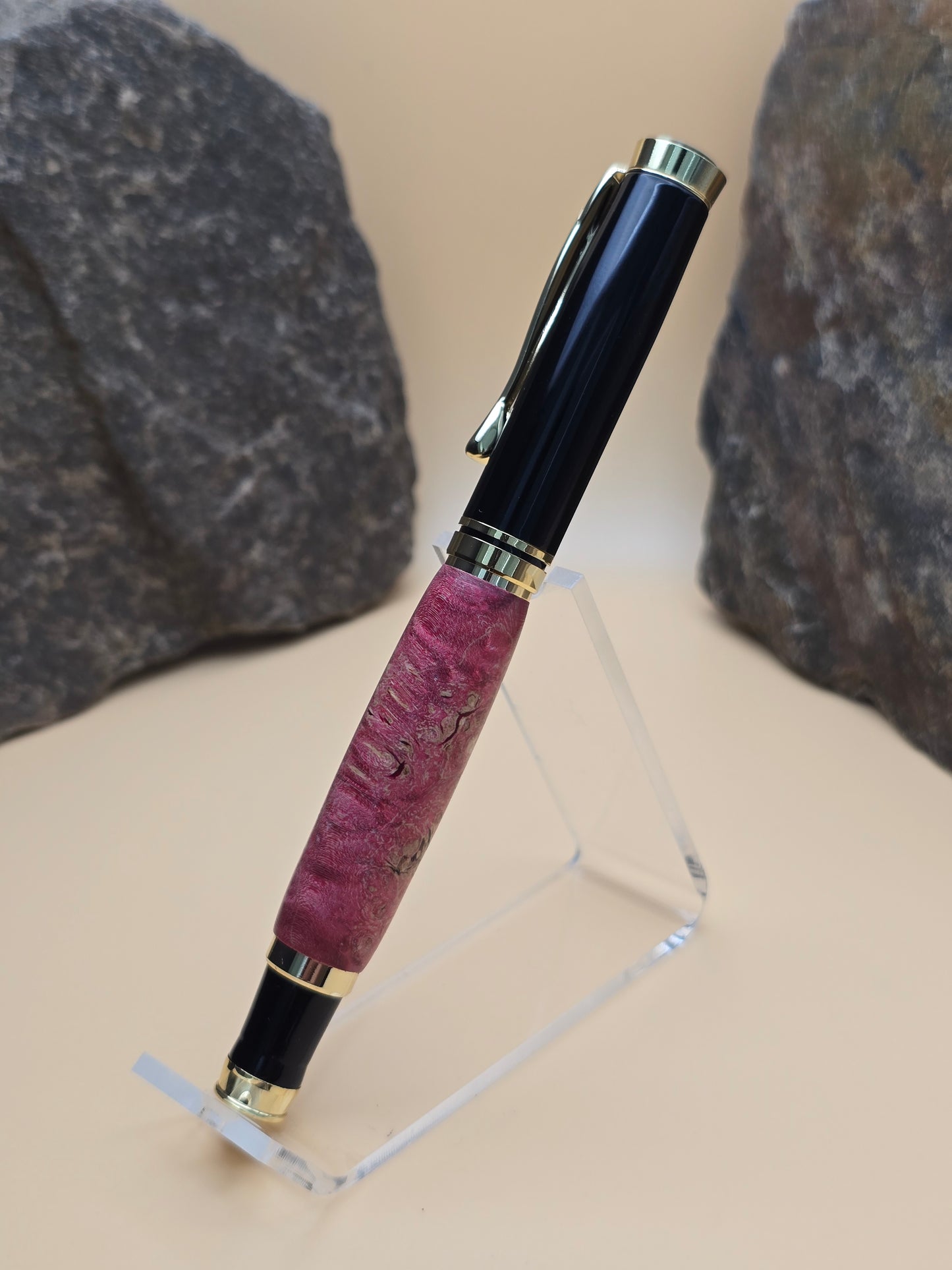 Pink Dyed Box Elder Burl Oxford Rollerball