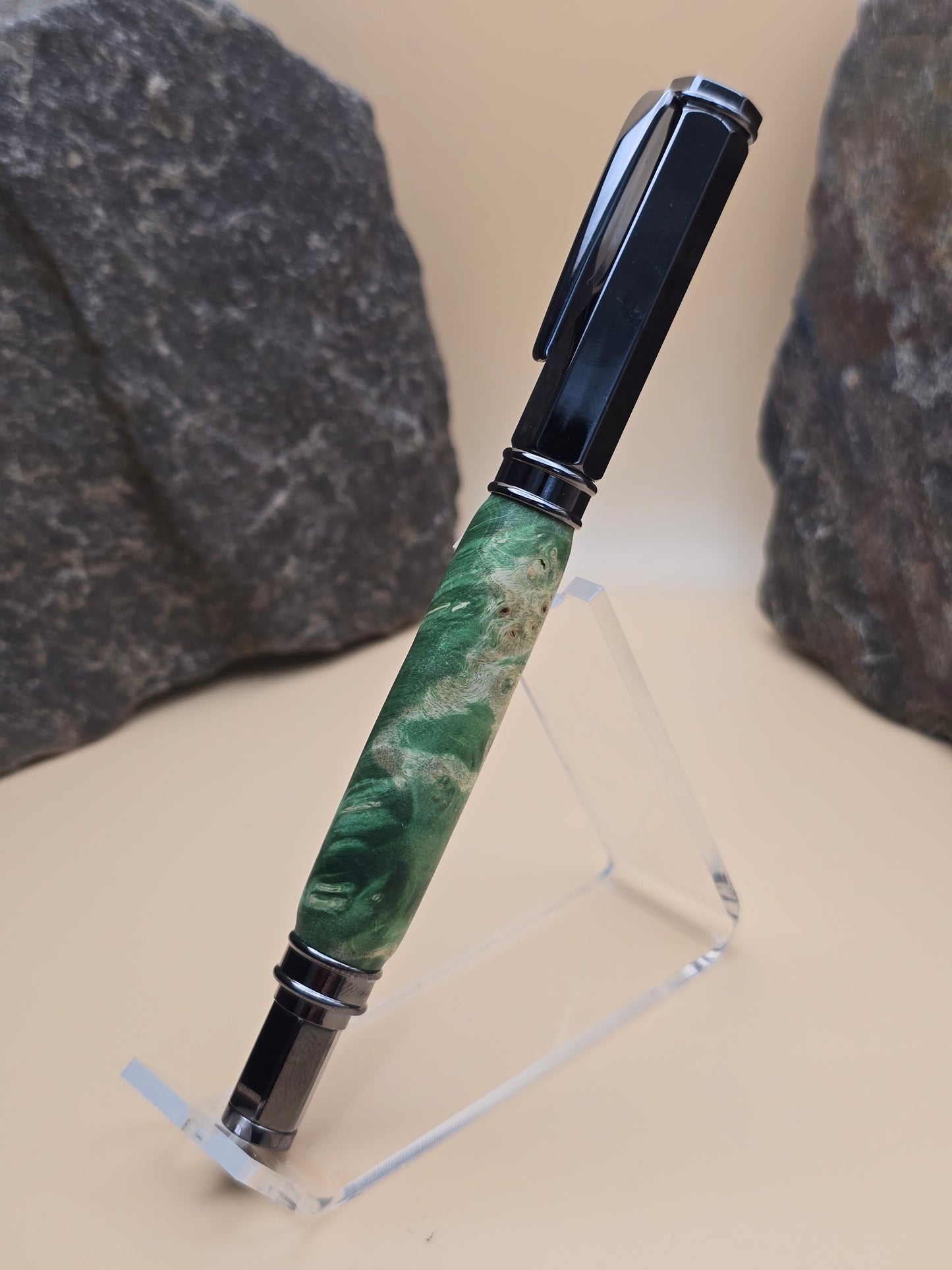 Green Dyed Box Elder Burl Magnetic Cap Rollerball Pen