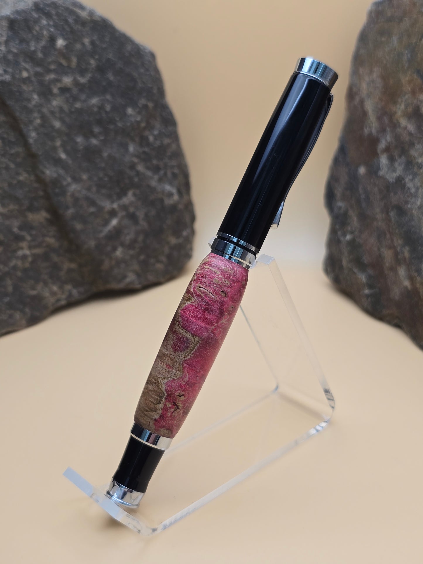 Pink Dyed Box Elder Burl Oxford Rollerball