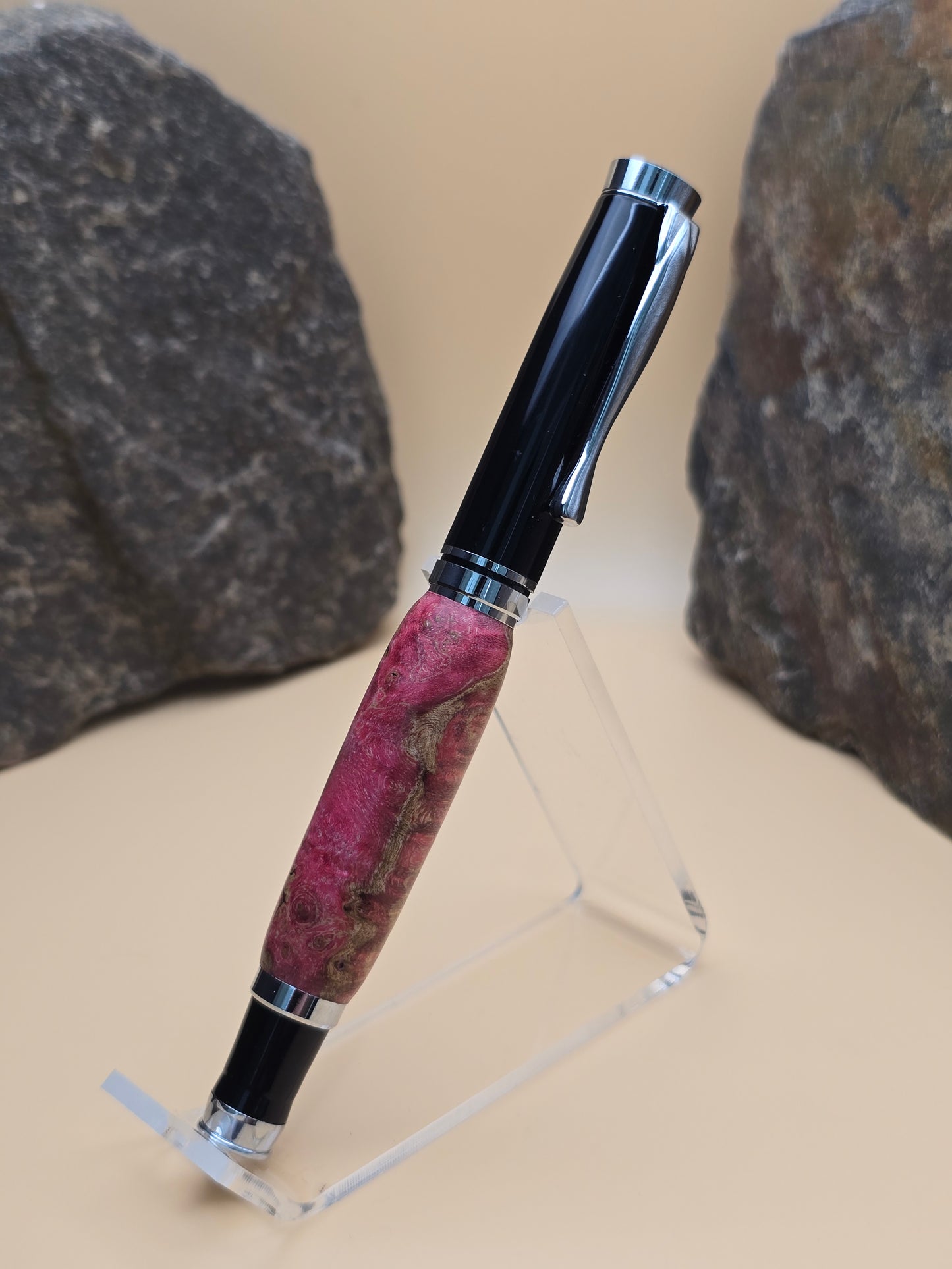 Pink Dyed Box Elder Burl Oxford Rollerball