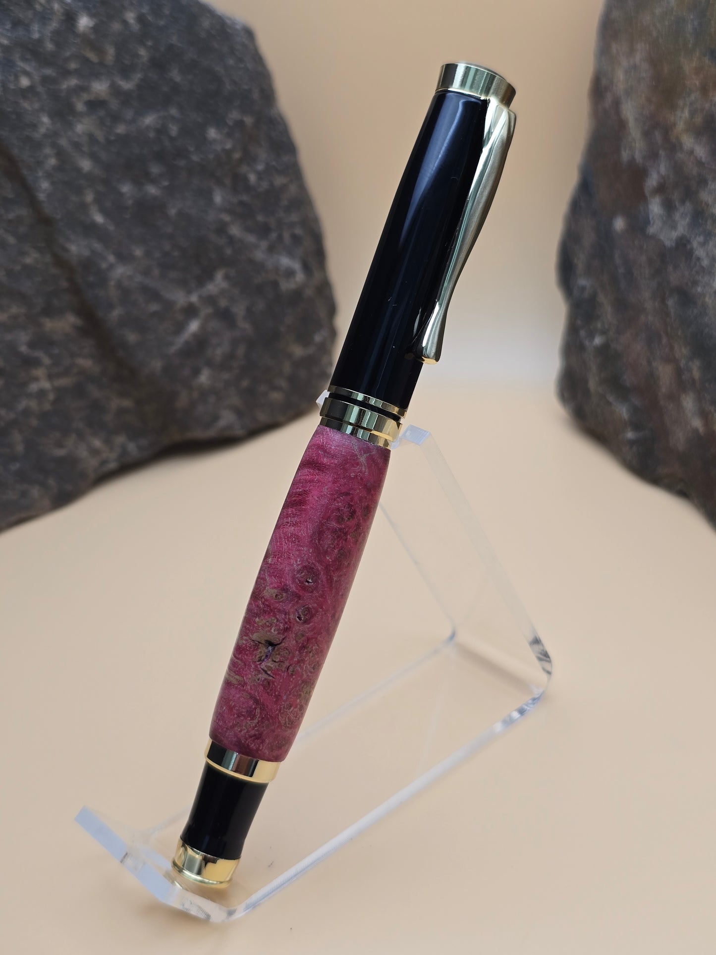 Pink Dyed Box Elder Burl Oxford Rollerball