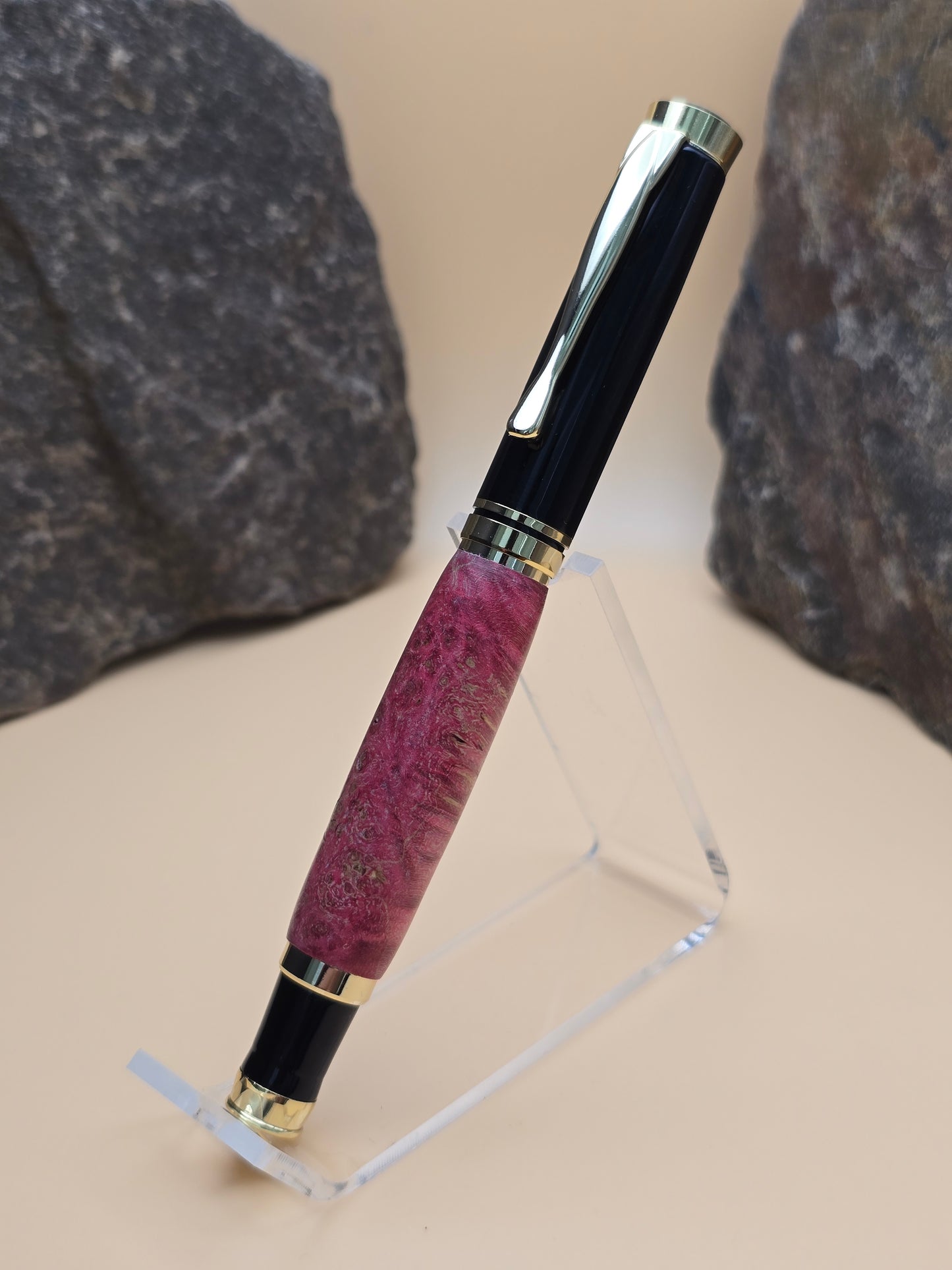 Pink Dyed Box Elder Burl Oxford Rollerball
