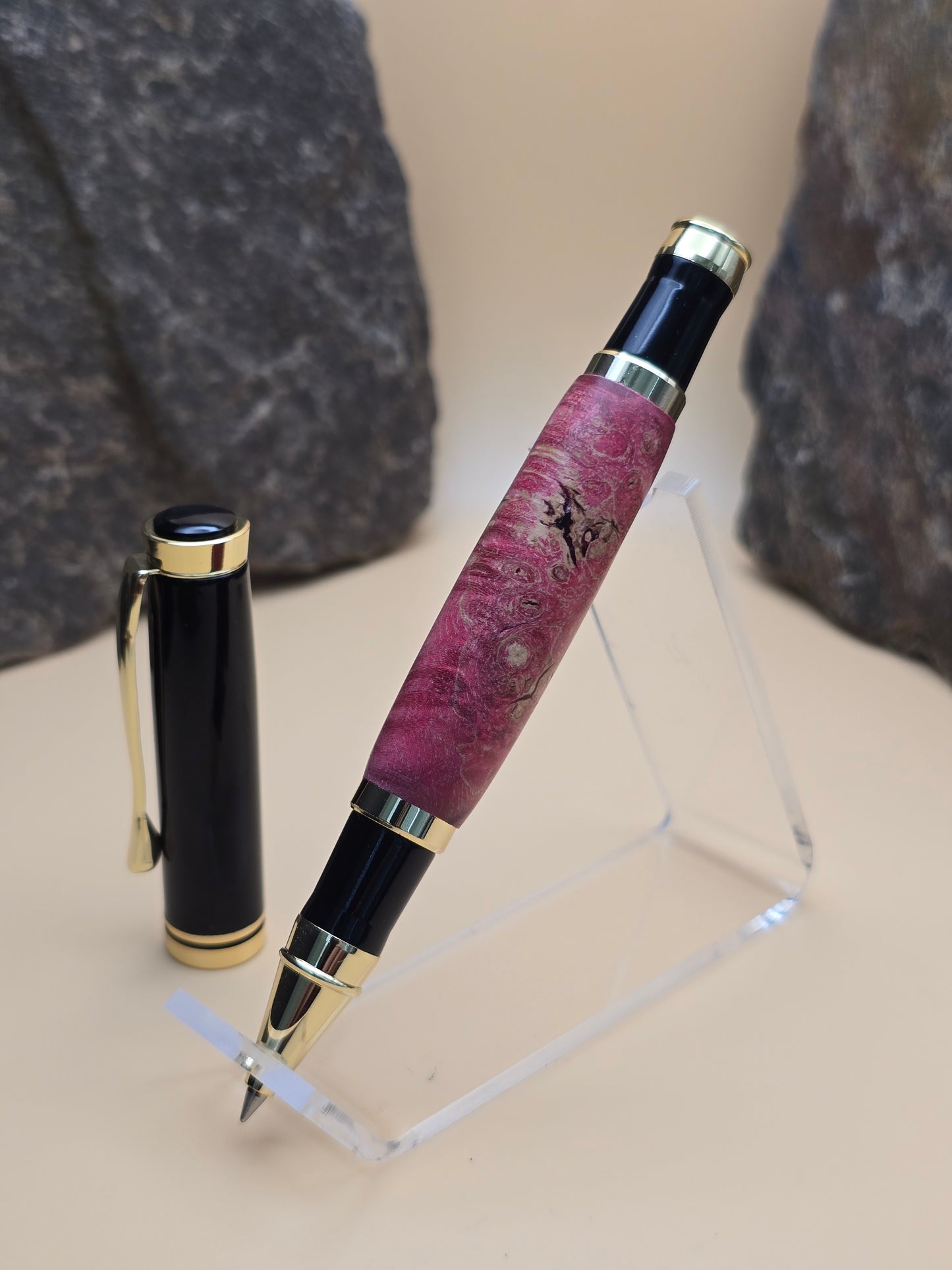 Pink Dyed Box Elder Burl Oxford Rollerball
