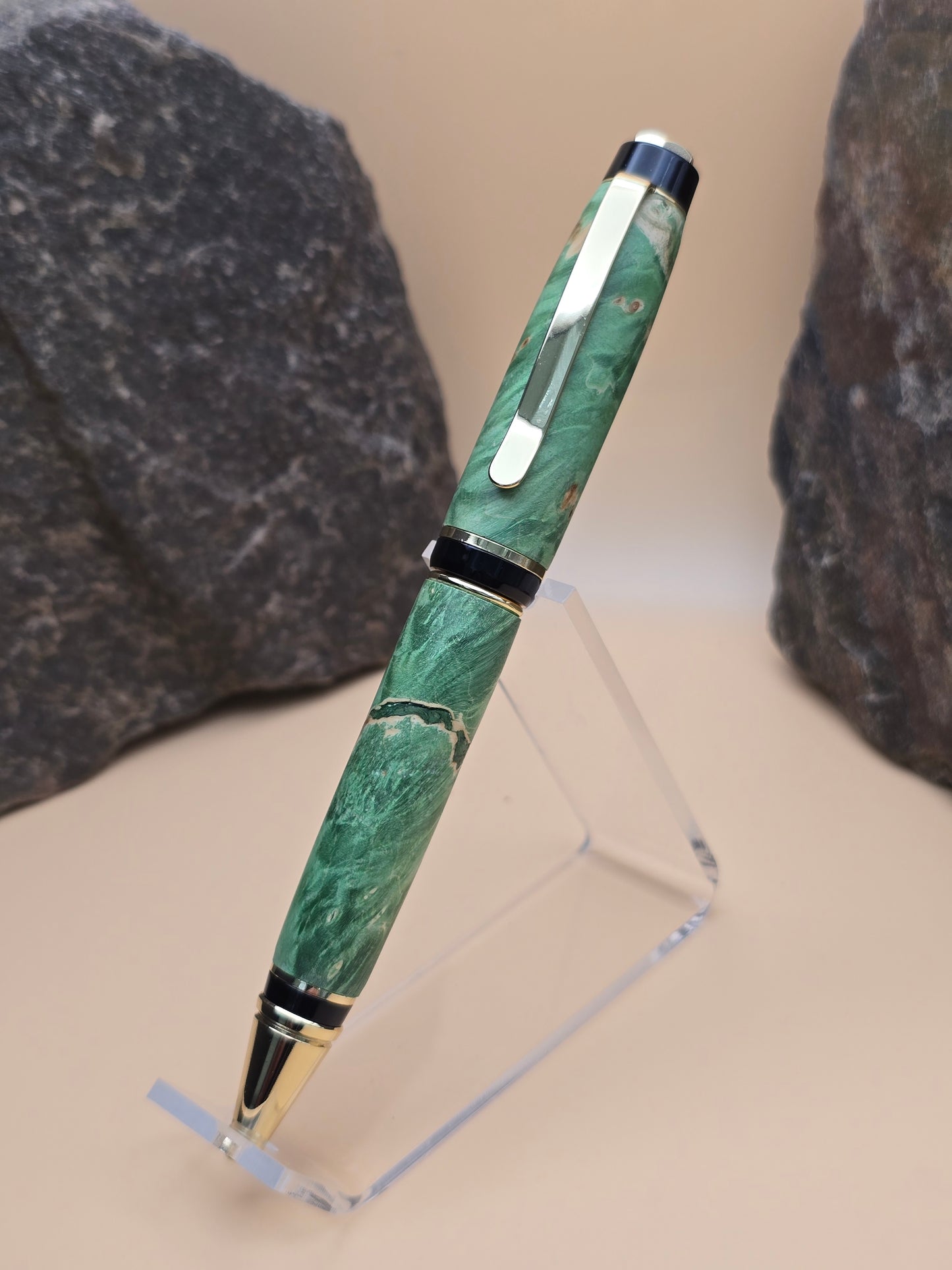 Green Dyed Box Elder Burl Cigar Ballpoint Pen