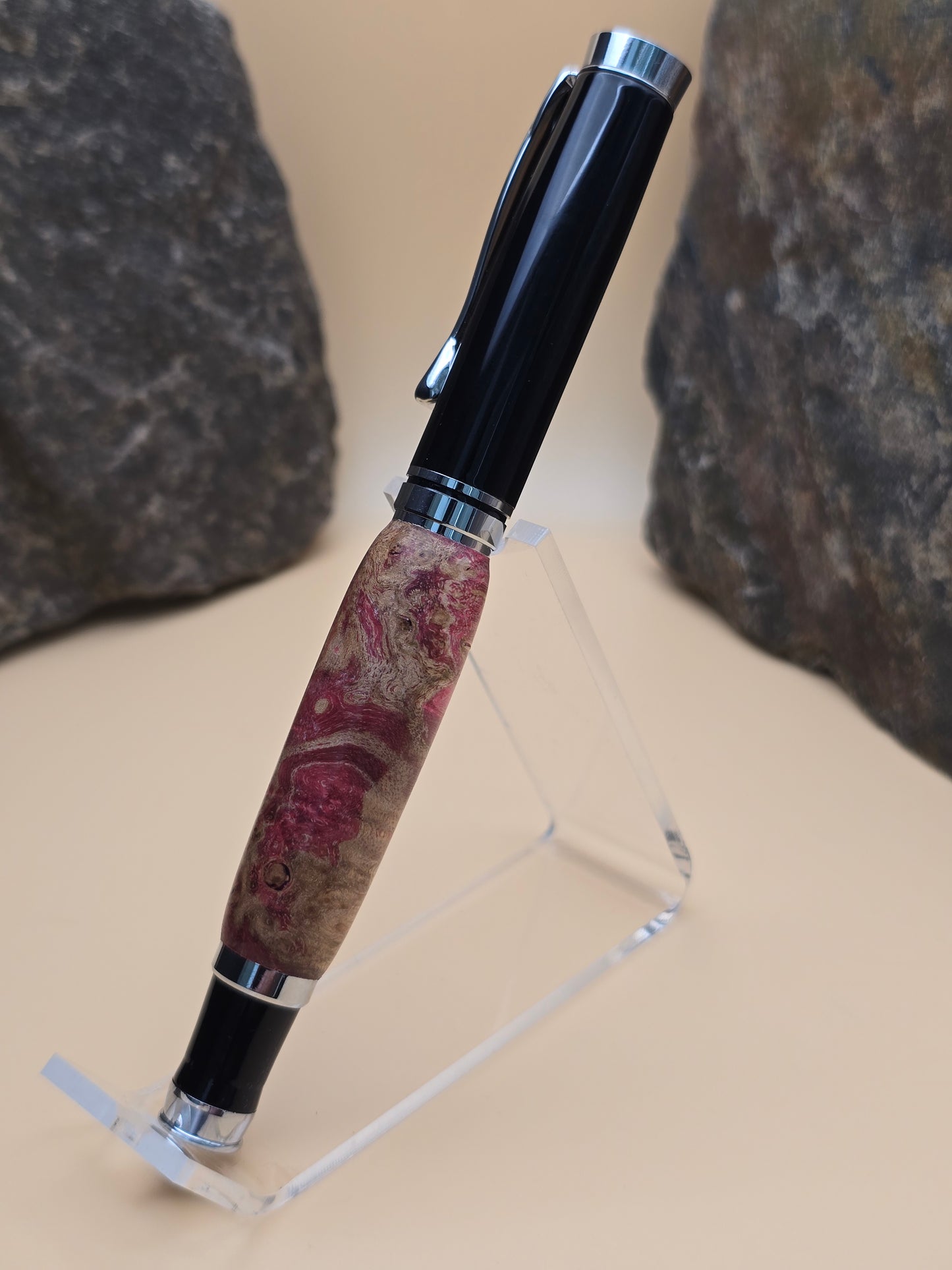 Pink Dyed Box Elder Burl Oxford Rollerball