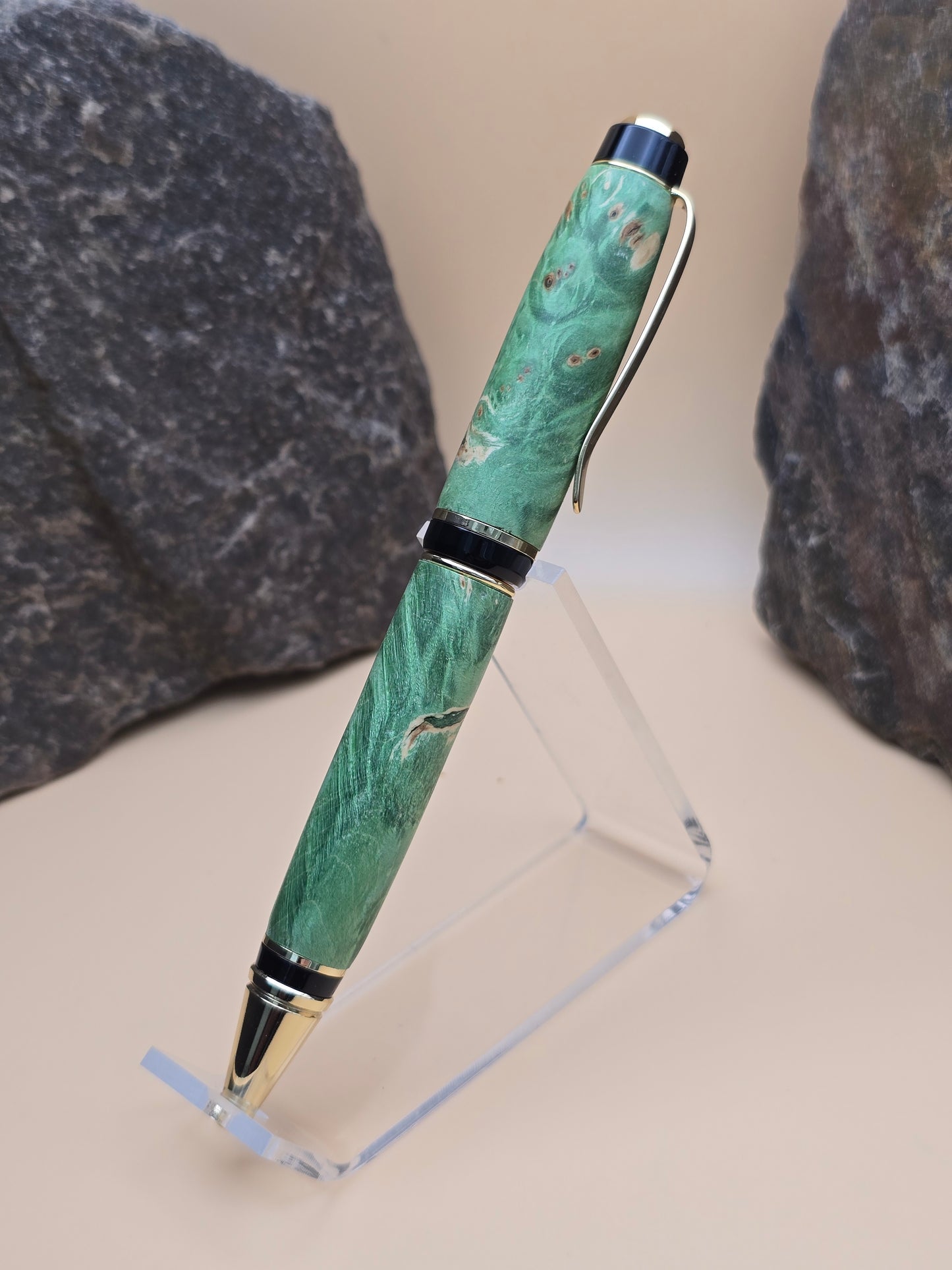 Green Dyed Box Elder Burl Cigar Ballpoint Pen