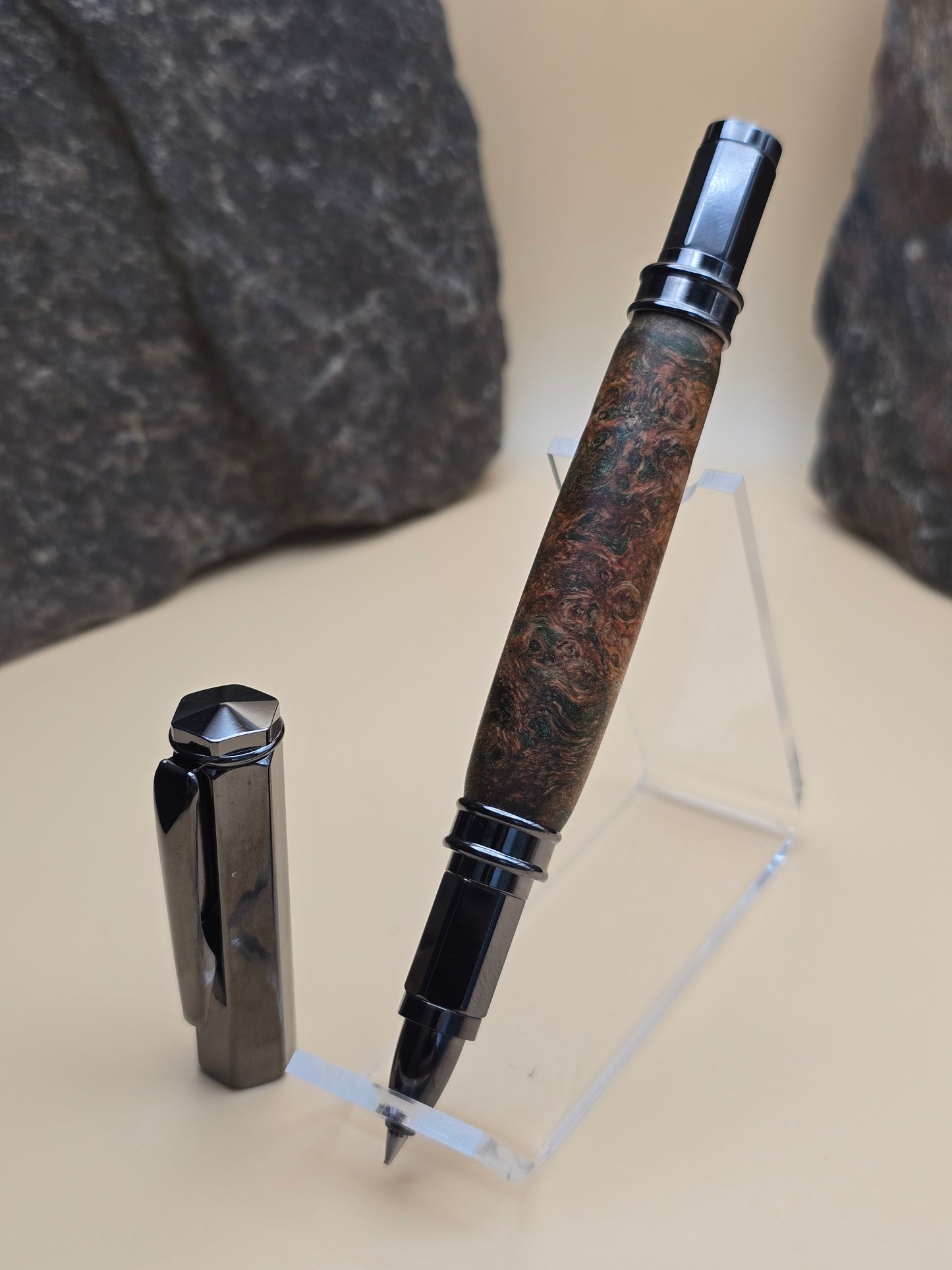 Dyed Box Elder Burl Magnetic Cap Rollerball Pen