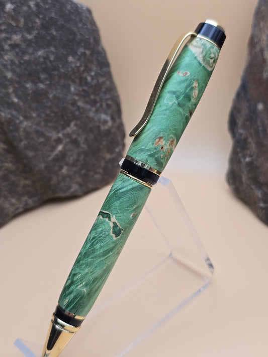 Green Dyed Box Elder Burl Cigar Ballpoint Pen