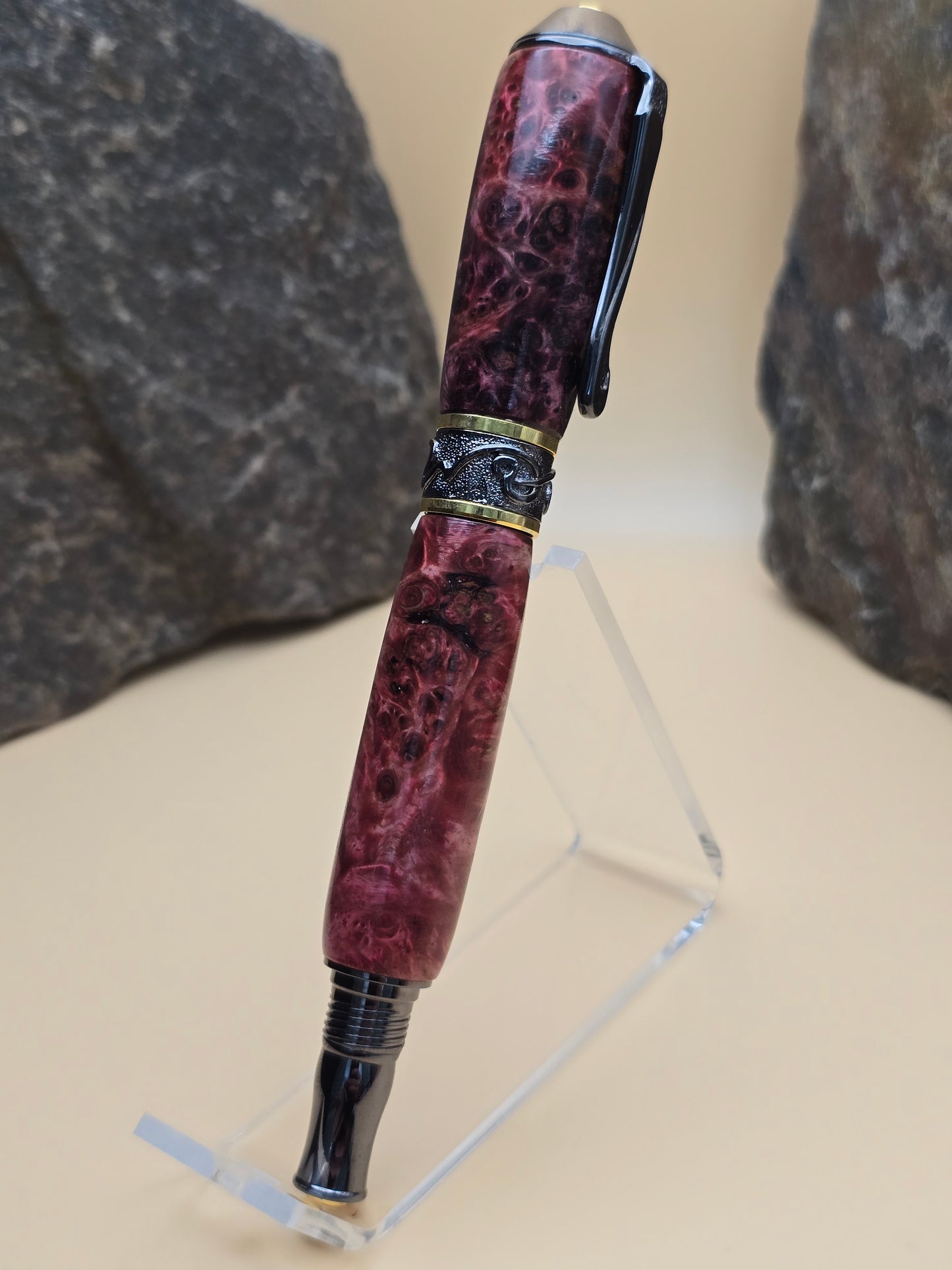 Pink Dyed Amboyna Burl Fountain Pen