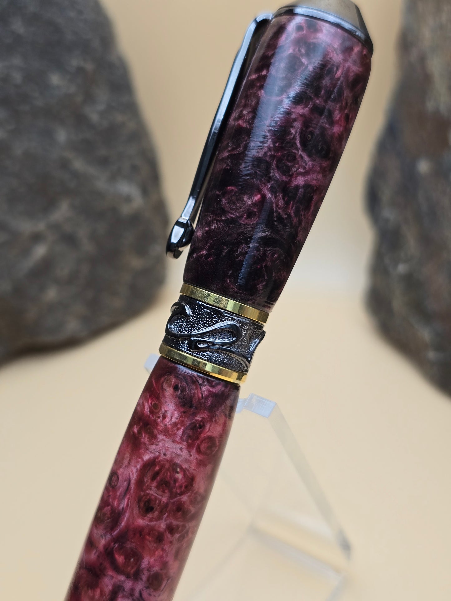 Pink Dyed Amboyna Burl Fountain Pen