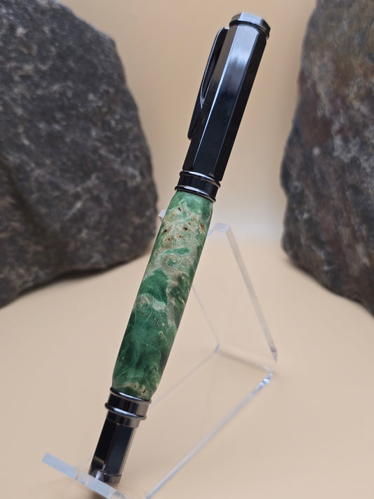 Green Dyed Box Elder Burl Magnetic Cap Rollerball Pen