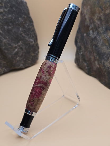 Pink Dyed Box Elder Burl Oxford Rollerball